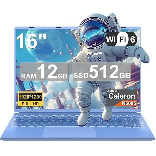 NOTODD Ordinateur Portable Gaming 16 » 12+512 Go SSD Soutien Extension 2TB (HDD-2TB) 1920×1200 PC Portable Celeron N5095 (jusqu&rsquo;à 2,9 GHz) Laptop avec Type-C Mini HDMI AZERTY Clavier Couverture-Bleu