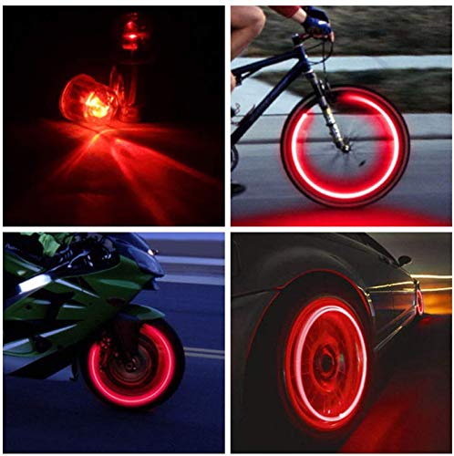 YUERWOVER LED Tire Lights for Car 4 Pack Trucks Valve Stem Caps Bike Golf Cart Firefly Wheel Light Bicycle Motorcycle Tyre Spoke Lamp Waterproof for Kids Boys with 10 Extra Batteries(Red) - Image 4
