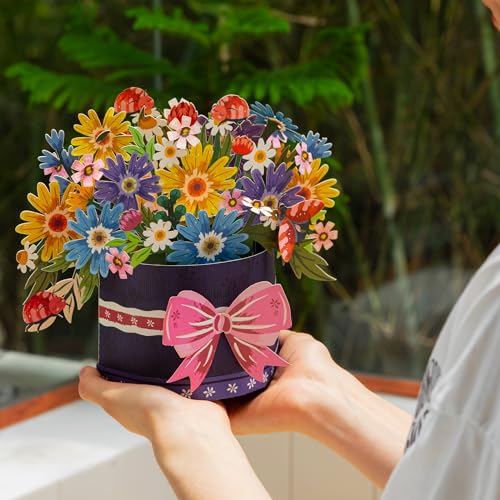Paper Love Frndly, Festive Flower Box 3D Pop Up Card, For All Occasions, Birthday, Anniversary, Thank You, Get Well or Just Because, Handcrafted - 100% Recycled and Eco-Friendly, 10 Inch Bouquet