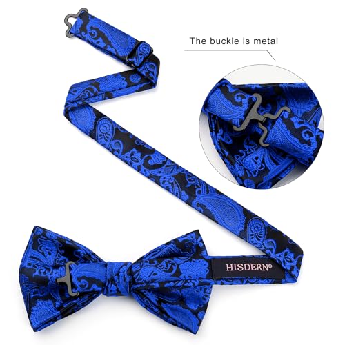 Image of HISDERN Bow Ties for Men Paisley Floral Pre-tied Bowtie Pocket Square Set Men's Formal Bow Ties Wedding Party