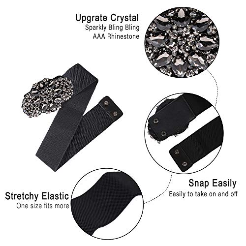 Women's Sparkly Beaded Belt Big Rhinestone Belts Wide Elastic Stretchy Belt for Dressy Gowns4
