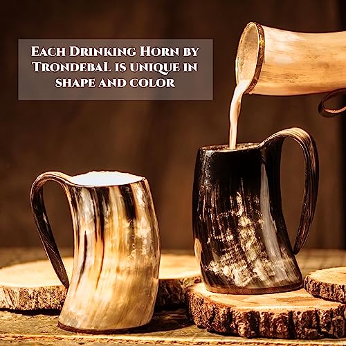 Trondebal Viking Drinking Horn Mug, 15-20 Oz Natural Ox Horn Cup & Cofee Stein | Cool Unique Gift For Men And Women, Home Decor Accessories | Shot Glasses For Beer, Ale, Mead, Whiskey #TOP3