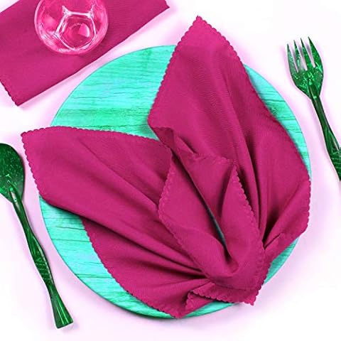 MDS Pack of 50 Wedding Cloth Dinner Napkins - 17 x 17 Inch Solid Washable Polyester Dinner Napkins with Design Edge for Wedding, Parties - Magenta Cover