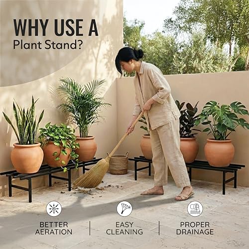 Image of Robustt Horizontal Metal Pot Stand (Set of 2 ) 76x24x18 Cm | Rust-Proof Matte Powder-Coated Pot Stand for Big Size Plants | Supports Up to 200 Kg| Ideal for Balcony, Outdoor and Indoor Plant Display