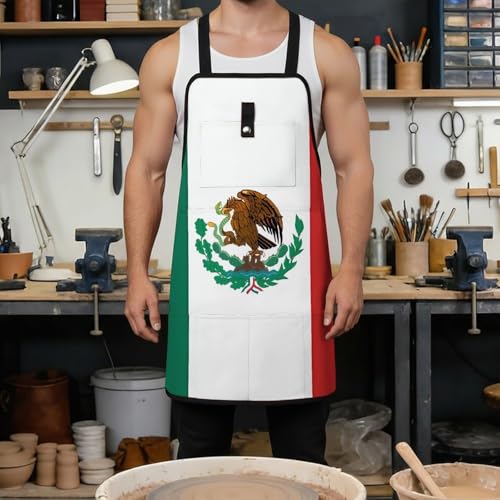 Delantal de trabajo negro con diseño Bandera de México miniatura 4