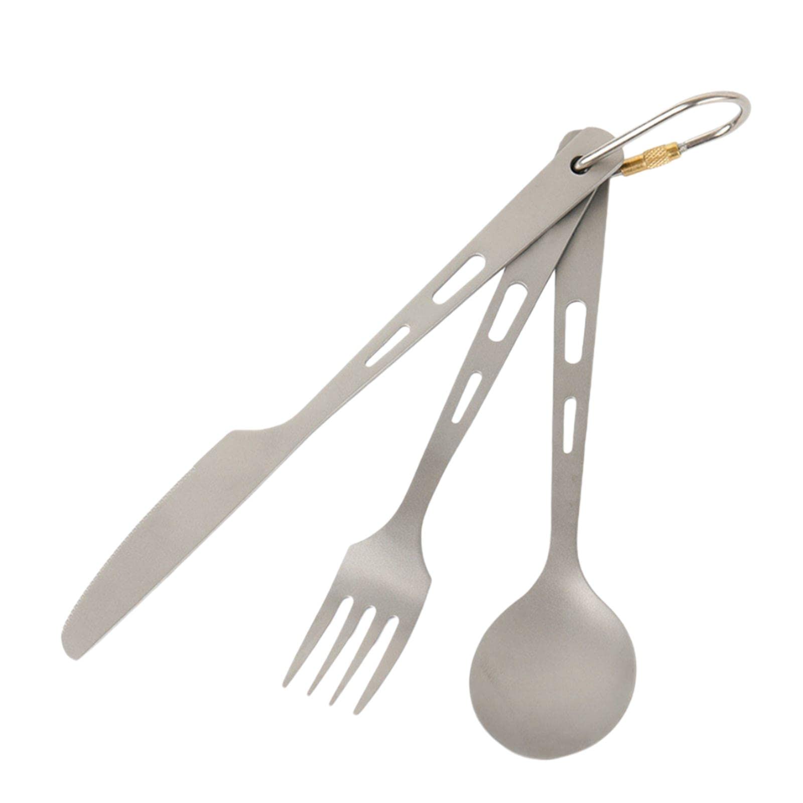 Juego de cubiertos portátiles de camping con mosquetón para viajes, senderismo, cena