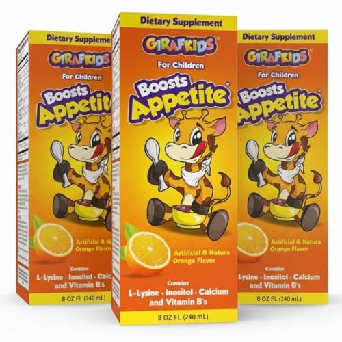 PHARMADEL GirafKids Appetite Booster Syrup for Kids, Pack of 3 - Liquid Multivitamins L-Lysine, Inositol, Calcium - Appetite Vitamins for Children