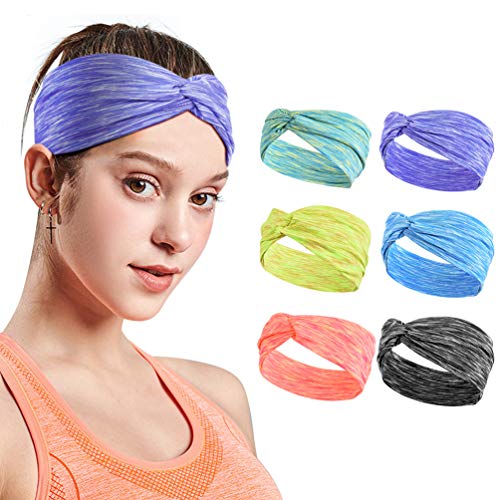 VBIGER Headbands for Women, Yoga Running Sports Headwraps, Cotton Stretchy Headbands Non Slip Criss Cross Hairband for Girls (Set 3 (6 Pack))