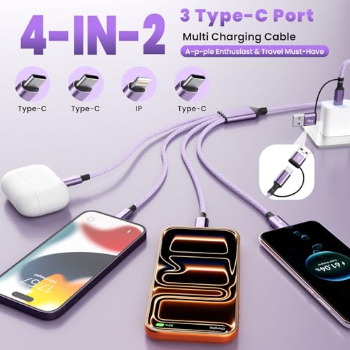 Image of 3 Type-C+ 1IP Ports 4 in 2 Multi Charging Cable for Multiple Devices, 5FT