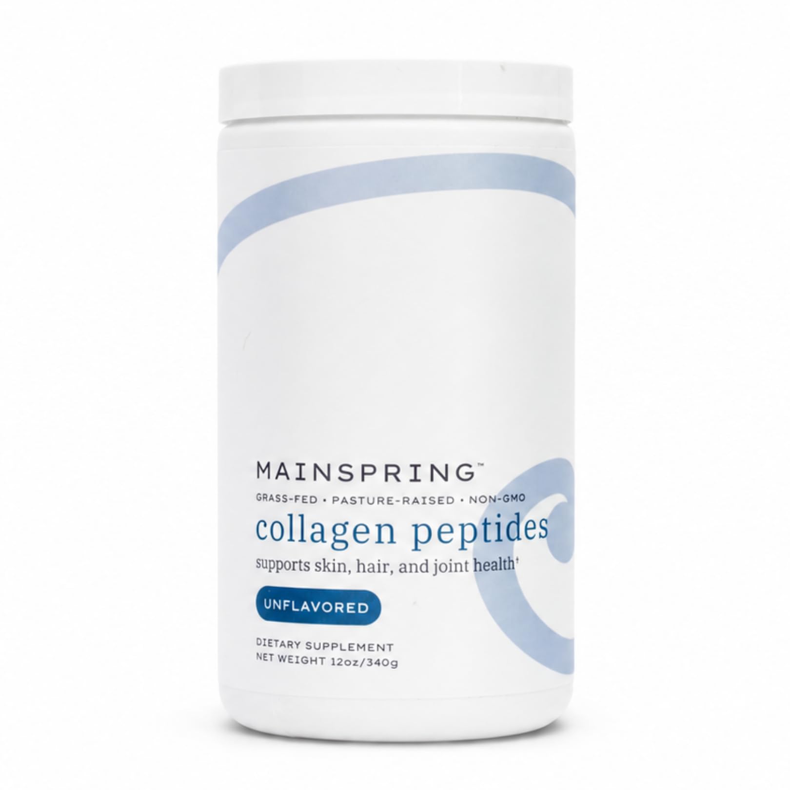 Mainspring Collagen Peptides Powder, Grass-Fed Hydrolyzed Collagen Protein, Unflavored, 340g/12oz, Supports Hair, Skin, Nails & Joint Health