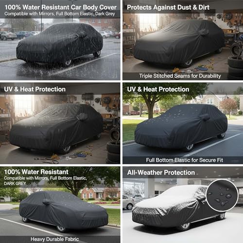 Image of Sulfar 100% Water Resistant Car Body Cover Compatible with Mirror for MG Windsor EV (Triple Stitched, Full Bottom Elastic, Dark Grey)