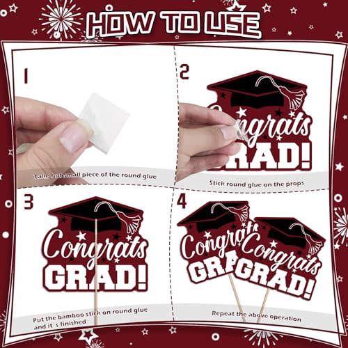Image of 24Pcs Graduation Party Decorations Class of 2026, Graduation Centerpieces for Tables, 2026 Congrats Grad Party Centerpiece Stick Table Toppers for Graduation Party Supplies (Maroon)
