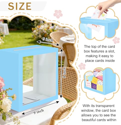Image of SietDESEO Light Blue Card Box for Party with Clear Window Large Gift Card Box Holder for Wedding Reception Birthday Graduation Baby Shower Raffle Ticket Box