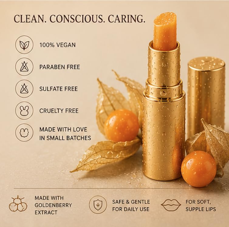 Image of Barrier Repair Tinted Lip Balm with Shea Butter & Vitamin E | Nourishing Lip Care for Dark, Chapped Lips | Golden Berry Lightens Pigmentation & Protects Lips | Non-Sticky | For Men & Women (10g)