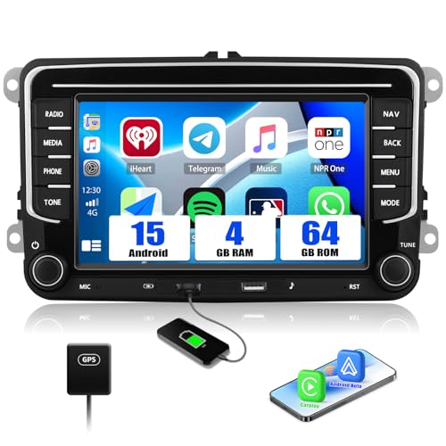 SIXWIN 4+64G Android 15 Radio Coche para VW Golf 5 Golf 6 Skoda Polo Passat Tiguan Touran con CarPlay&Android Auto,7 Pulgadas Pantalla Táctil con Bluetooth/WiFi/GPS/FM/RDS/USB/Type-C/32EQ