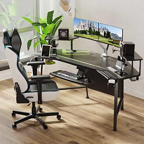 EUREKA ERGONOMIC Gaming Desk with RGB Lights, 182 x 76cm Computer Gaming Desk, Large Wing Shaped Office Computer Workstation PC Table w Keyboard Tray Monitor Stand Dual Headphone Hanger Cup Holder
