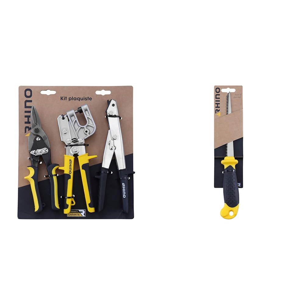 Kit plaquiste RHINO avec cisaille grignoteuse et scie à guichet pour découpe de plaque de plâtre