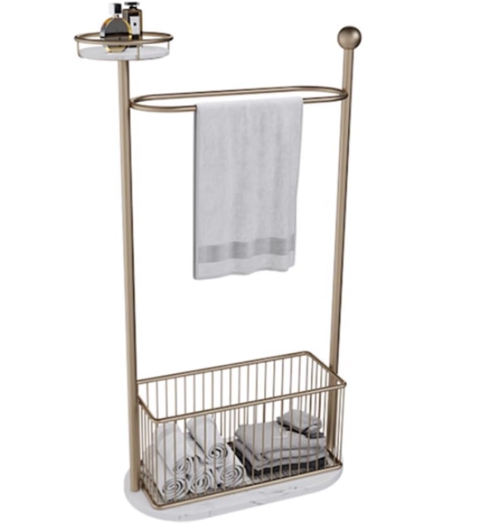 DKRAHRJJ Freestanding Towel Rack with Marble Base Metal Towel Stand with Laundry Basket and Storashelf Towel Holder/D