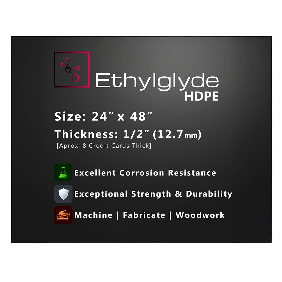 Black HDPE Sheet. Starboard Texture, Marine Board, Cutting Board, High Density Polyethylene Plastic Sheet, DIY Project Material. Nominal Cut +(-) 1/8". Fabricated in USA. 24" x 48" (1/2" Thick)