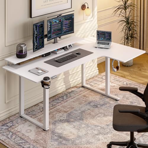 L Shaped Electric Standing Desk, 71x43'' Computer Desks with 2 Monitor Shelves, Dual Motor and...