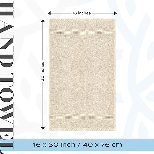 Image of White Classic Luxury Ivory Hand Towels - Soft 100% Turkish Cotton | Highly Absorbent Hotel spa Bathroom Towel Collection | 16x30 Inch | Set of 6