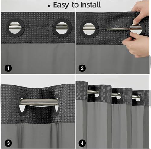Rideau de douche anti-moisissure lavable à doublure pression - 7