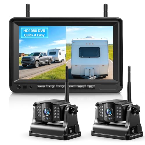 eRapta Dual Magnetic Wireless Backup Cameras - HD1080P 7” DVR Monitor, Stable Signal for RV/Trailer/Truck/Tractor/Camper/Hitch/Travel, 1-Min Install-Free, Clear Night Vision Back Up Camera (ACT702)