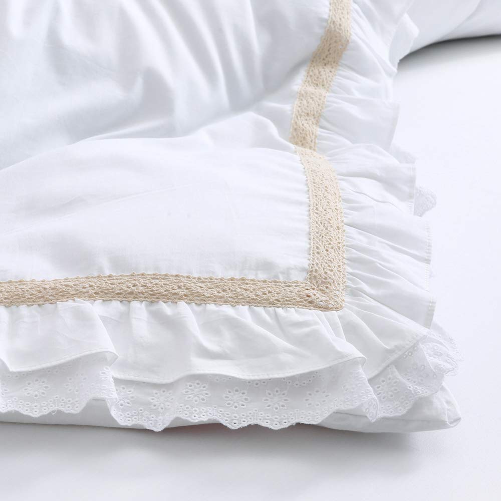 アイボリー フリル刺繍 クイーンカバーセット Amazon｜lecozy 綿100％ 姫系寝具カバー 刺繍レース付き フリル