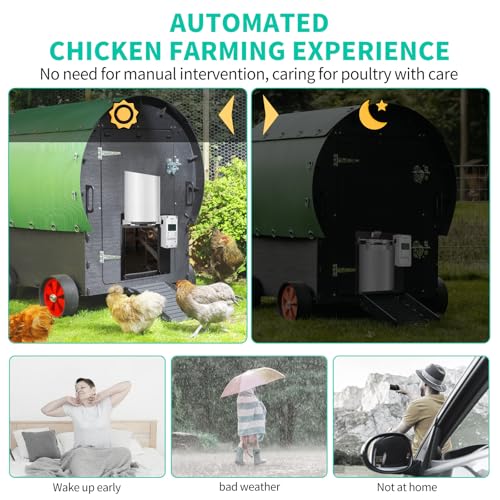 Ortis Abridor e fecho automático de porta de galinheiro com elevação exclusiva de 90°/180°, porta an