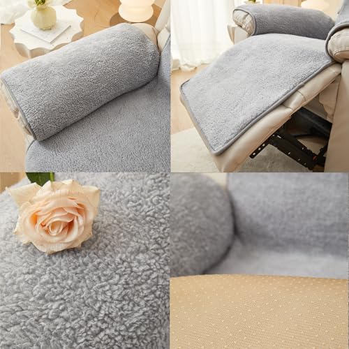 Image of ELEFOCUS Plush Sherpa Fleece Recliner Chair Cover，Soft Warm Sofa Slipcover,Washable for Reclining Sofa,Furniture Protector Non Slip (Light Grey, 22 inch)