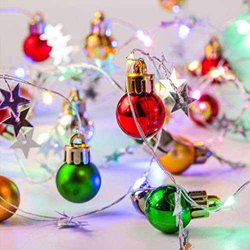 Mudder 13 ft 40 LED Christmas String Lights Battery Operated Wire Light Fairy LED with Star and Bell Wire Lamp Indoor Decoration for Christmas Tree Ceiling Bedroom Holiday(Gold, Green, Red)