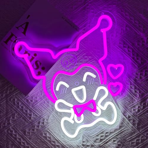 Image of Japanese Anime Neon Sign - Cute LED Light - Kuromi Heart - Purple - Wall Light - Bedroom & Game Room Decor - Gifts for Boys & Girls