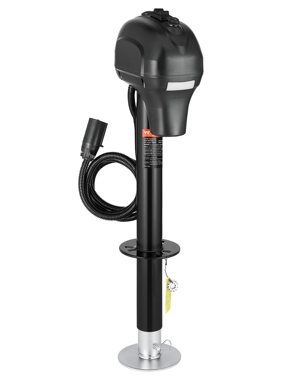 VEVOR Cric Elettrico per Rimorchio 1588 kg Cric Perno per Camper Resistente con Spina a 7 Pin, Manovella Manuale e Copertura, Cric Resistente alle Intemperie, Sollevatore 240-​815 mm per Camper, Nero