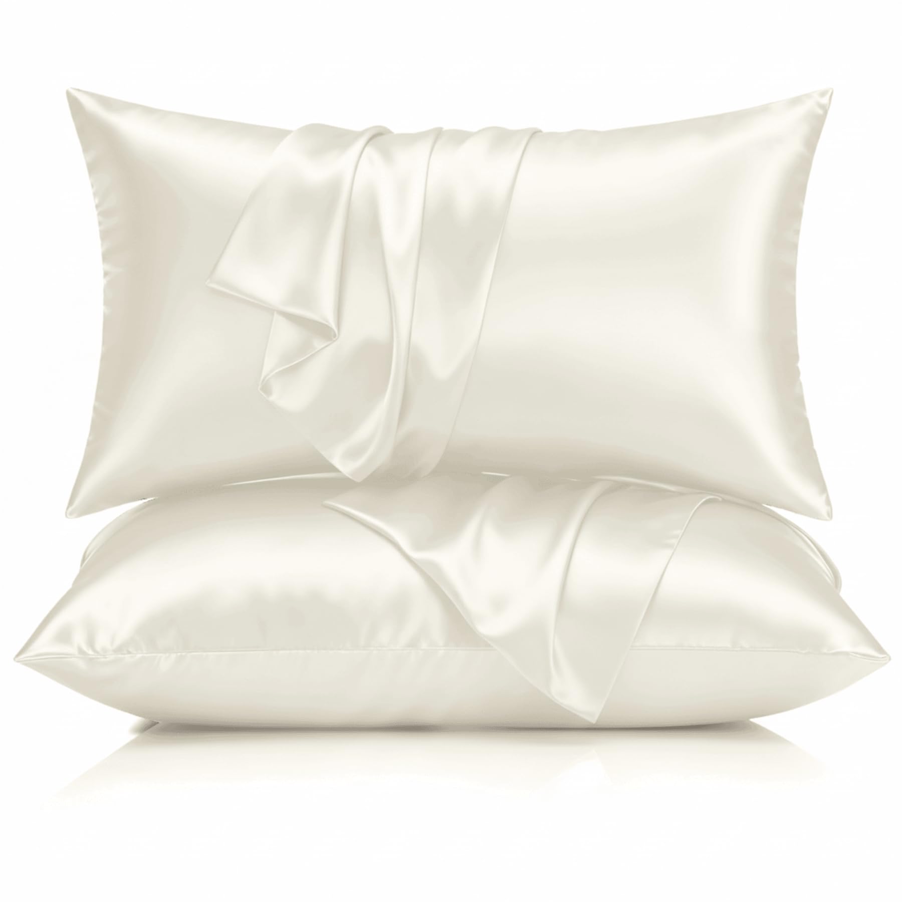 Aspire Homeware Ivory Cooling Pillow Cases 2 Pack - Super Soft Satin Pillowcase Feels Like Silk Pillowcase - Silk Pillowcases For Hair And Skin Care (50X75cm)