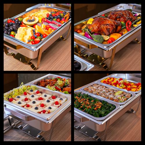 Chafing Dishes for Buffet 4 Pack, 9Qt Chafing Dish Buffet Set with Different Food Pans Combo, Food Warmers for Parties Buffet, Events & Weddings, Gold - Image 6