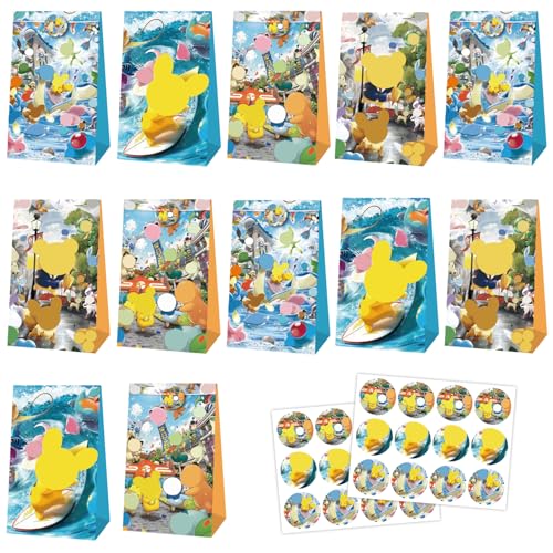 YOGARTH 12 bolsas de regalo pequeñas, para cumpleaños infantiles, para fiestas y dulces, con 2 pegatinas, para cumpleaños infantiles, Navidad (C)