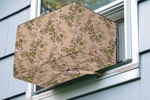 Image of The Furnishing Tree Elastic fit waterproof Polyester window ac cover suitable for Croma 1 Ton, Dustproof cover for inner and outer section, In CM: (48.26x59.69x38.74), Floral Pattern Beige