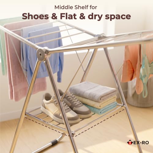 Image of TEX-RO Butterfly Clothes Drying Stand Foldable | Mild Steel Cloth Dryer Stand with Large Drying Rack | Clothes Hanging Stand for Indoor & Outdoor Use | Heavy Duty Cloth Stand for Drying Clothes