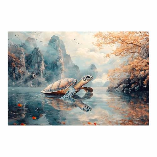 Toile tortue pour chambre : grand tableau vintage TERUEA 70x100cm