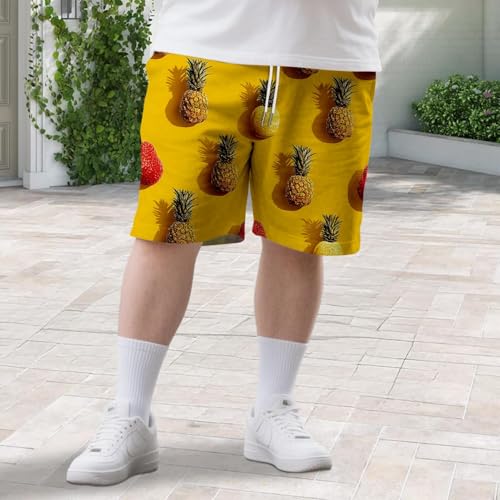 Men's Casual Beach Drawstring Shorts Pineapple Fruit Printed Elastic Waist Hawaiian Short Bottoms Trunks with Pocket3