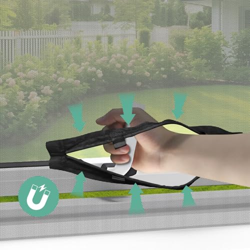 REDTRON Mosquitero para ventanas DIY con abertura magnética (1 pieza, negro), mosquitero autoadhesivo para ventanas de 130cm*150cm con abertura magnética, mosquitero ajustable para ventanas