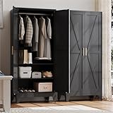 Baborokic Metal Armoire Wardrobe Closet with Hanging Rod,71H Metal Cabinet with Doors and Shelves,Freestanding Bedroom Armoire Closet,Storage Cabinets for Bedroom,Office,Laundry Room(Black)