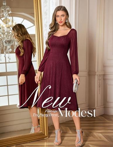 Bbonlinedress Women Lace Cocktail Dress Formal Vintage Wedding Guest Long Sleeve Modest Mother of The Bride Midi Dress4