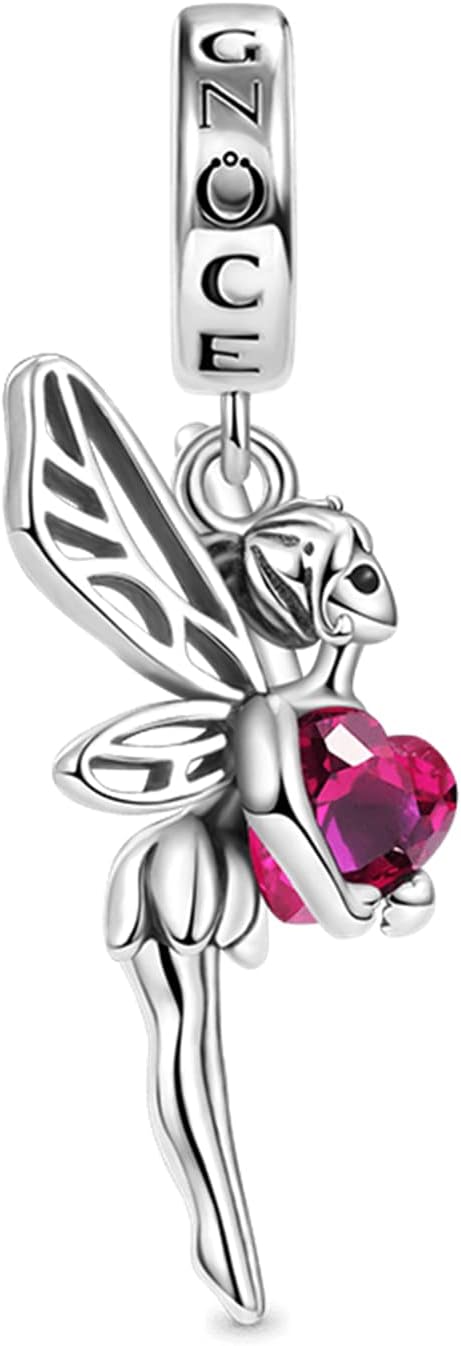 GNOCE Butterfly Fairy Pendant Charms Embraces Heart Gemstone Dangle Charm Bead 925 Sterling Silver Fit Bracelet/Necklace For Mother's Day Gift