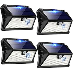 Lámpara Foco Led Con Sensor De Movimiento OUILA Luz Solar Exterior, ?4 Paquete? 185 LED/3 Modos Focos Solares Exterior con Sensor de Movimiento, 2200mAH IP65 Impermeable Lamparas Exterior para Jardín, Garaje, Calle, Patio, Caminos