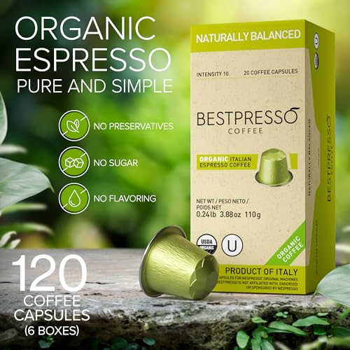 Image of Organic USDA Bestpresso Coffee Aluminum Espresso Pods For Nespresso Original Machine 120 Pack (Naturally Balanced)