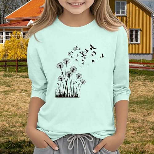 Girls 3/4 Sleeve T-Shirt Floral Print Graphic Tee Kids Crewneck Summer Casual Top Toddler Trendy Blouse Fall Clothes4