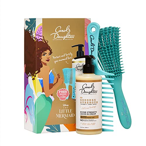 Carol's Daughter and Disney's The Little Mermaid Hair Care Gift Set for Curly Hair, Includes Goddess Strength Leave In Conditioner, Kid's Brush and Comb, 10 Fl Oz