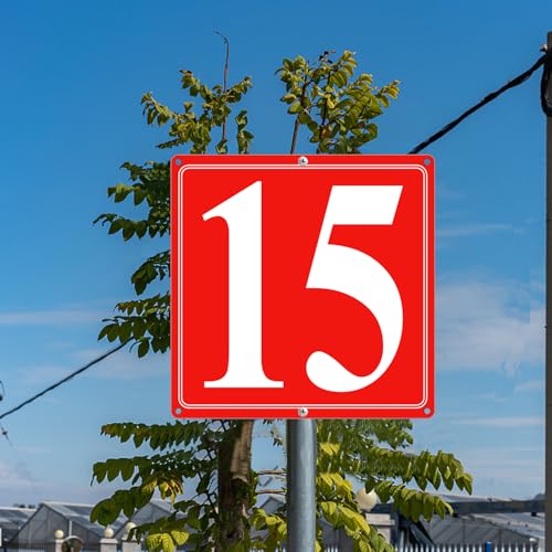 Image of Premium Aluminum Number Signs 15, Metal 12 inch X 12 inch Red Numbered Signs Outdoor for Parking Lots, Floor, Dock, Court, Aisle, Field, High Visibility, No Fade, Weather-resistant