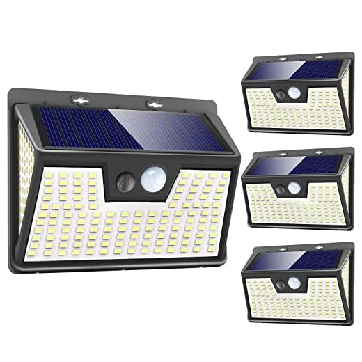 Peasur Luz Solar Exterior 178LED【4 Pack / 3 Modos】Focos Led Exterior Solares con Sensor de Movimiento, 270° Superbrillante Lampara Solar Exterior IP65 Impermeable Foco solar para Jardín, Garaje, Patio